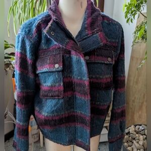 G By Guiliana Black Label Plaid Lined Zip Front Waist Jacket Sz Lg